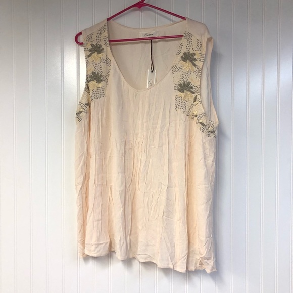 Solitaire Cream Embroidered Women's Tank Top 1X NWT Loose Fit - Picture 1 of 5